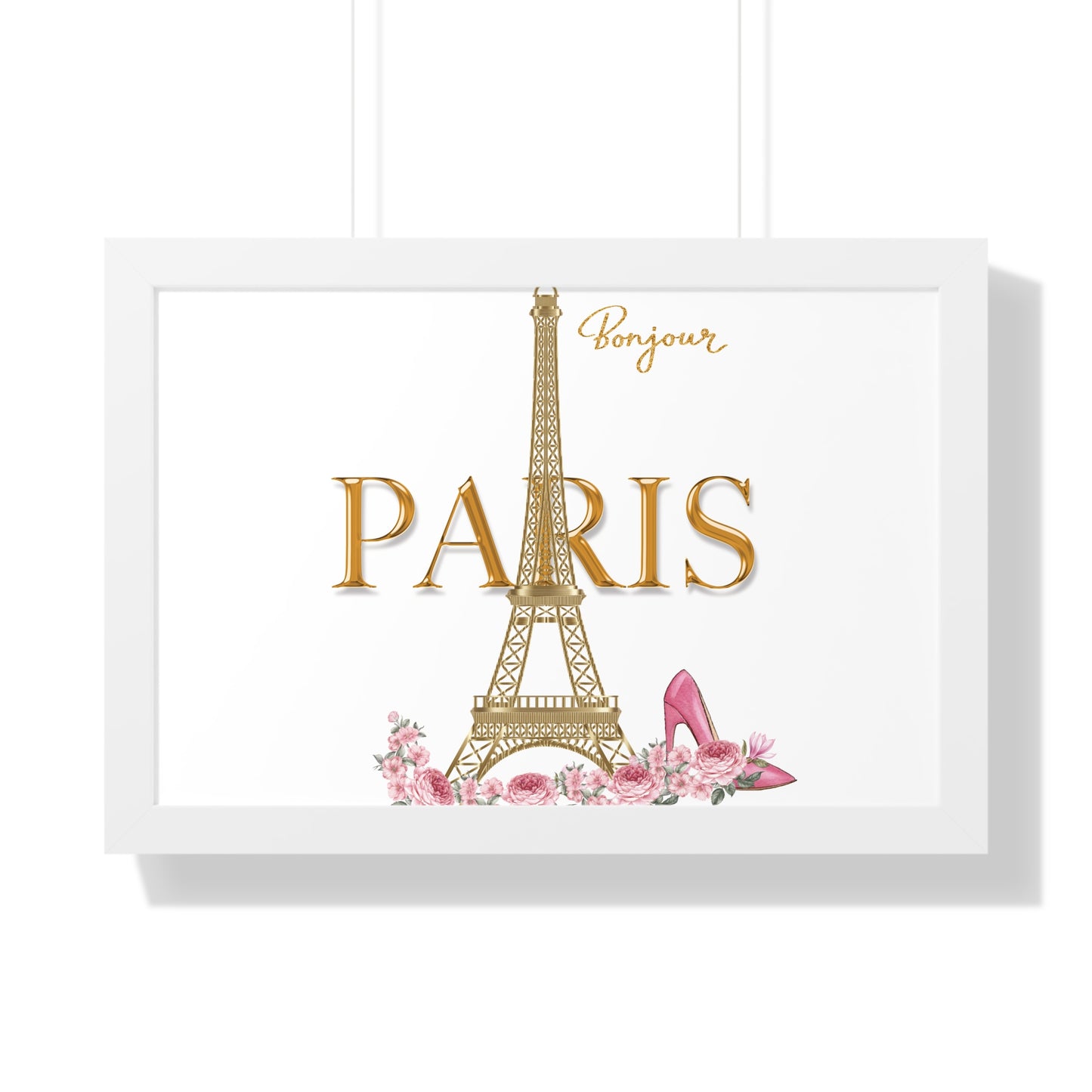 Bonjour Paris Framed Wall Art | Parisian Chic Decor | Eiffel Tower Print Framed Horizontal Poster
