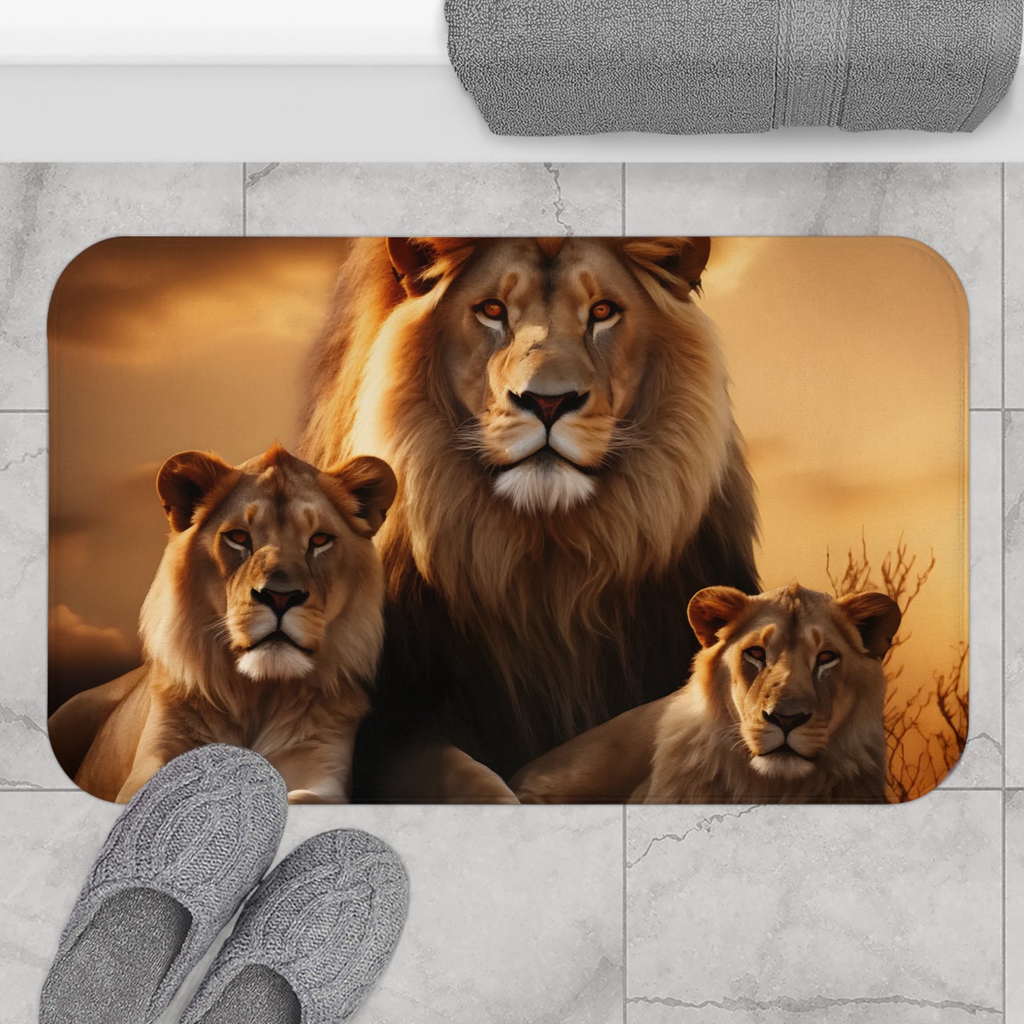 Golden Majectic Lion Family Bath Mat