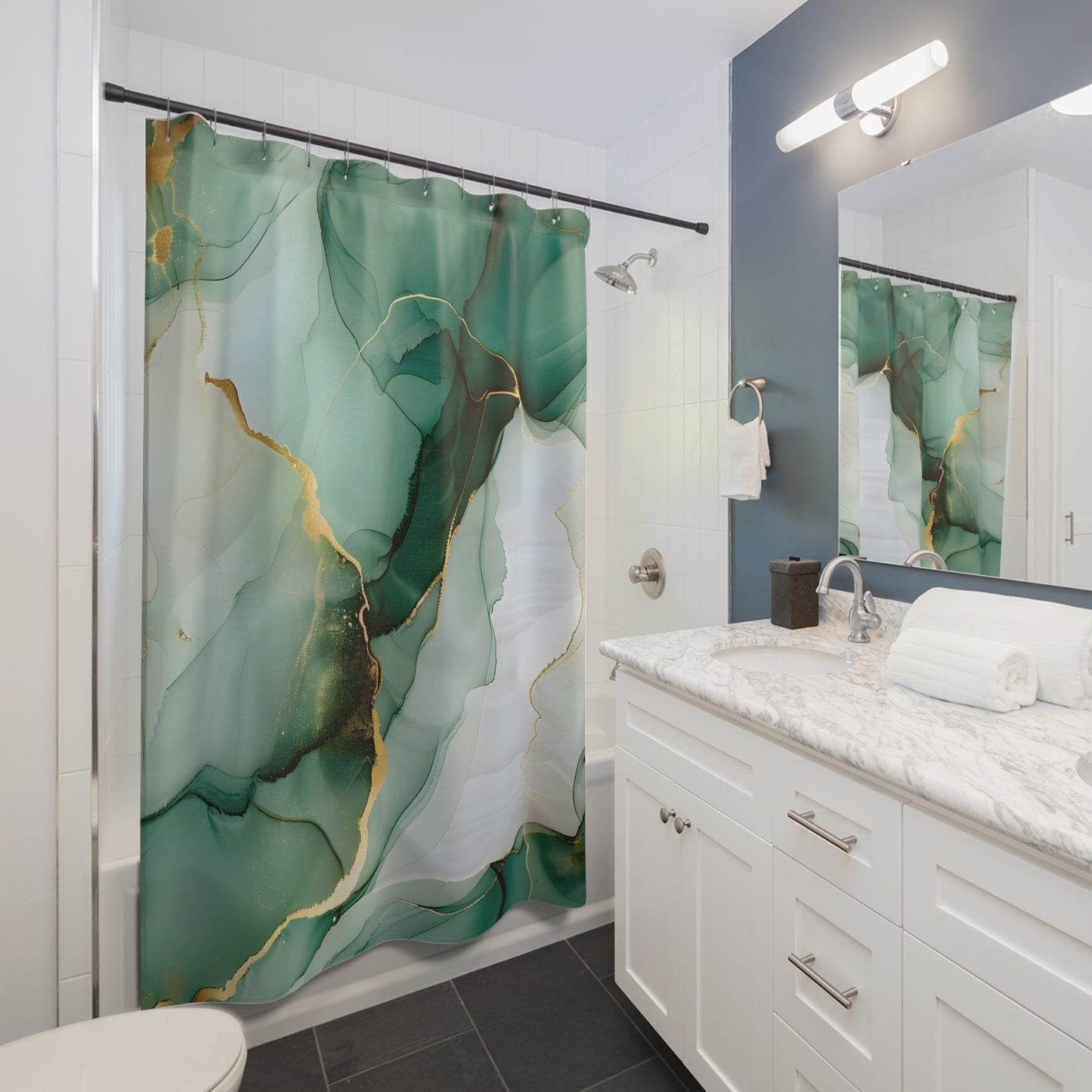 Green Marble Shower Curtain