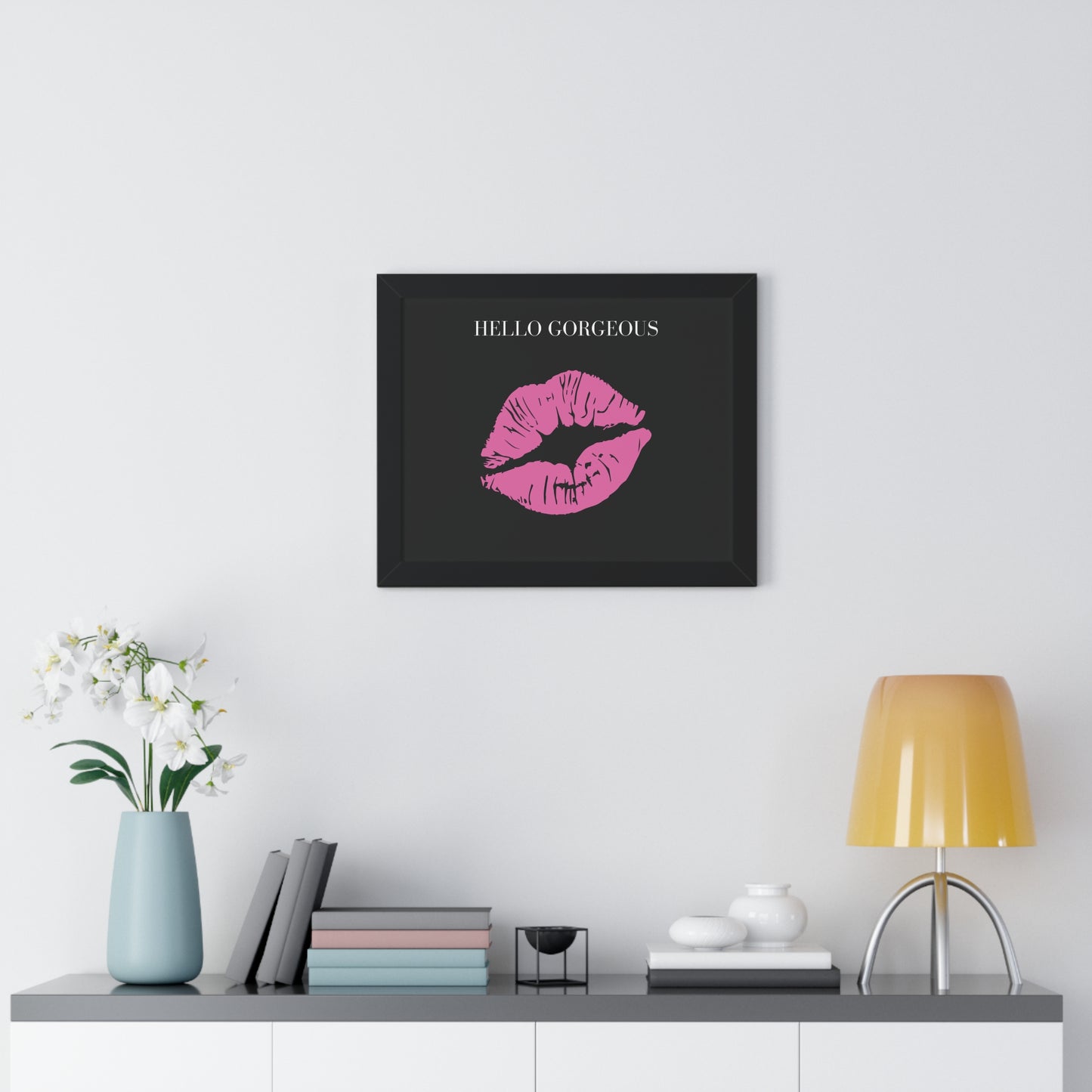 Hello Gorgeous Kiss Wall Art Framed Horizontal Poster