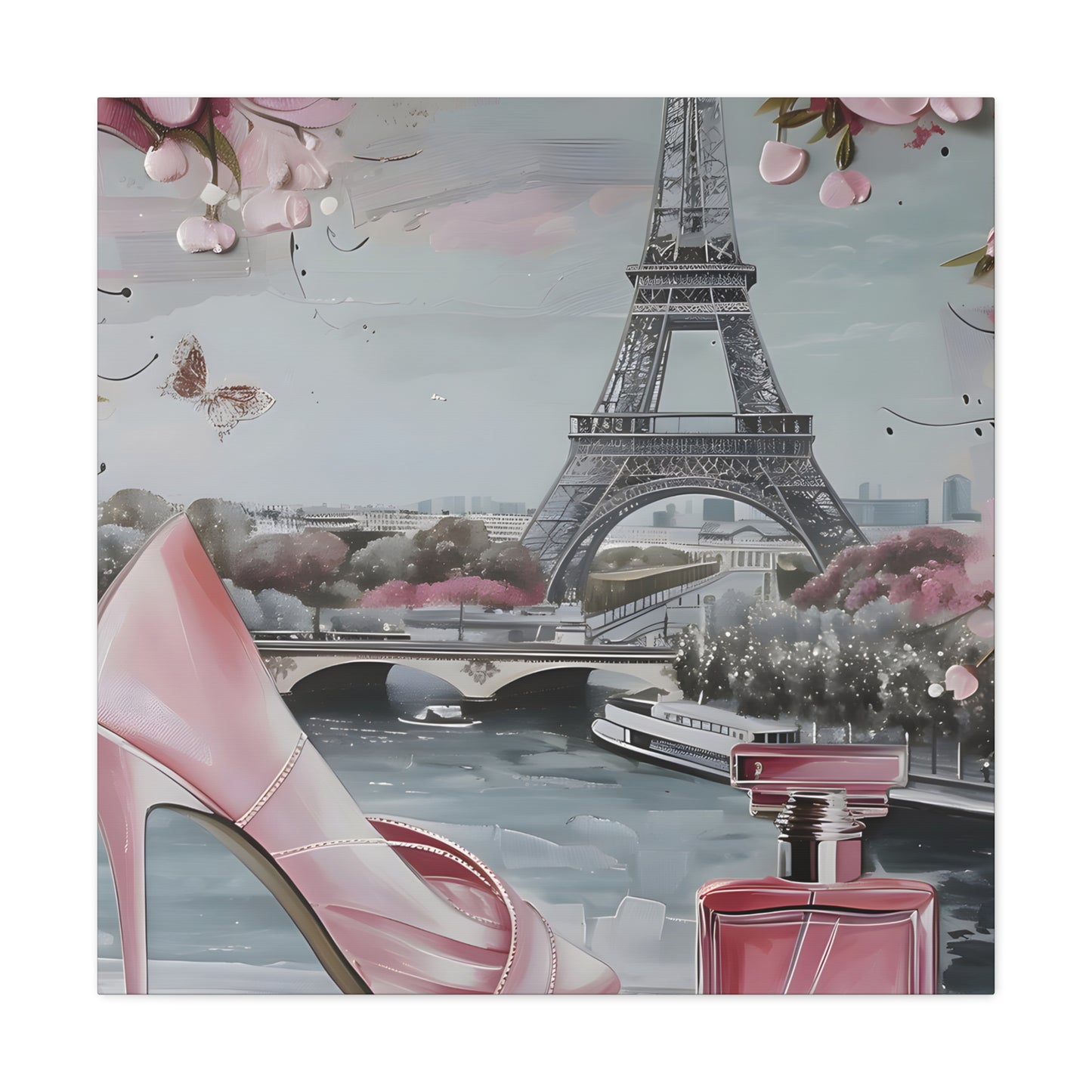 Parisian Chic Canvas Print| Eiffel Tower Wall Art| Pink & Grey Decor