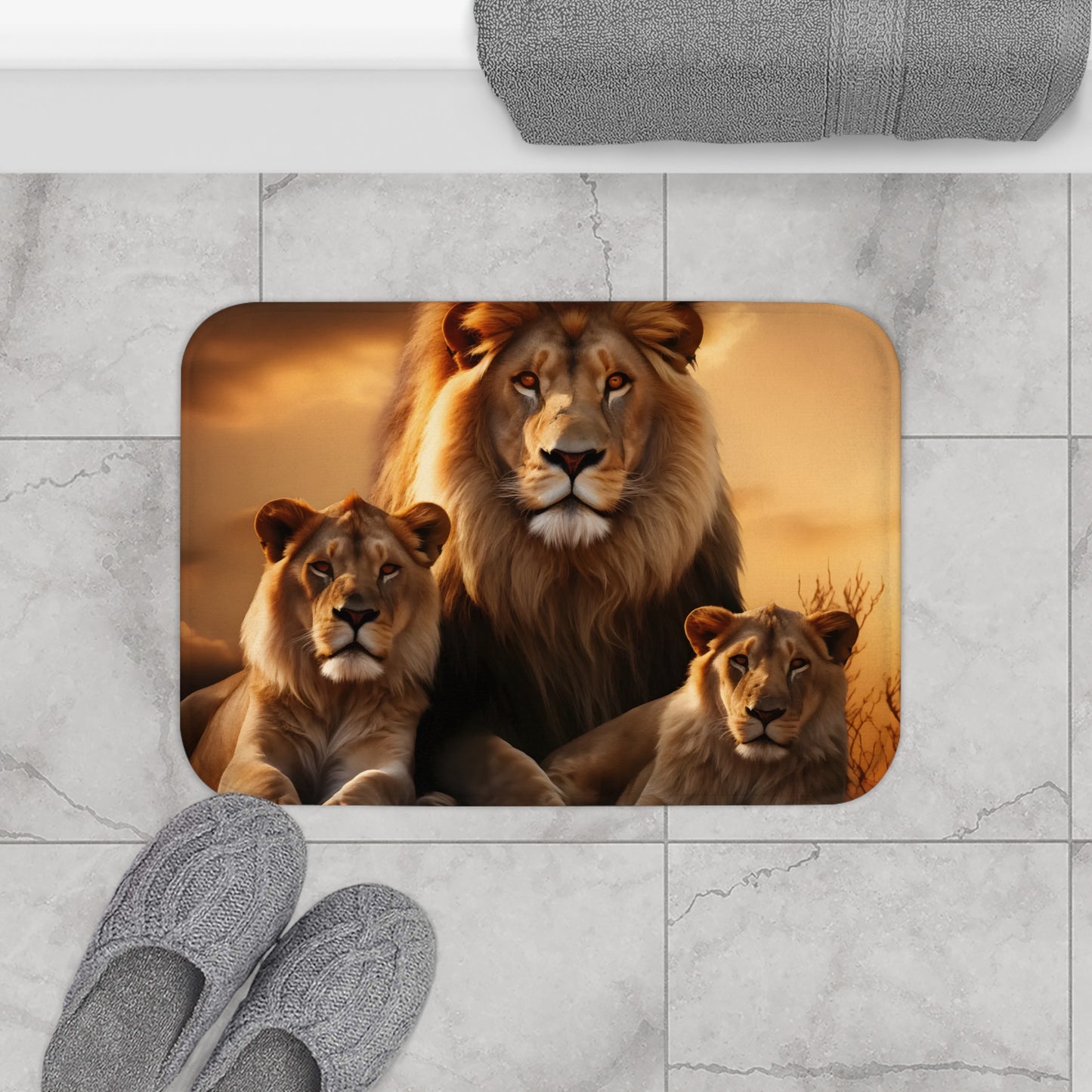 Golden Majectic Lion Family Bath Mat