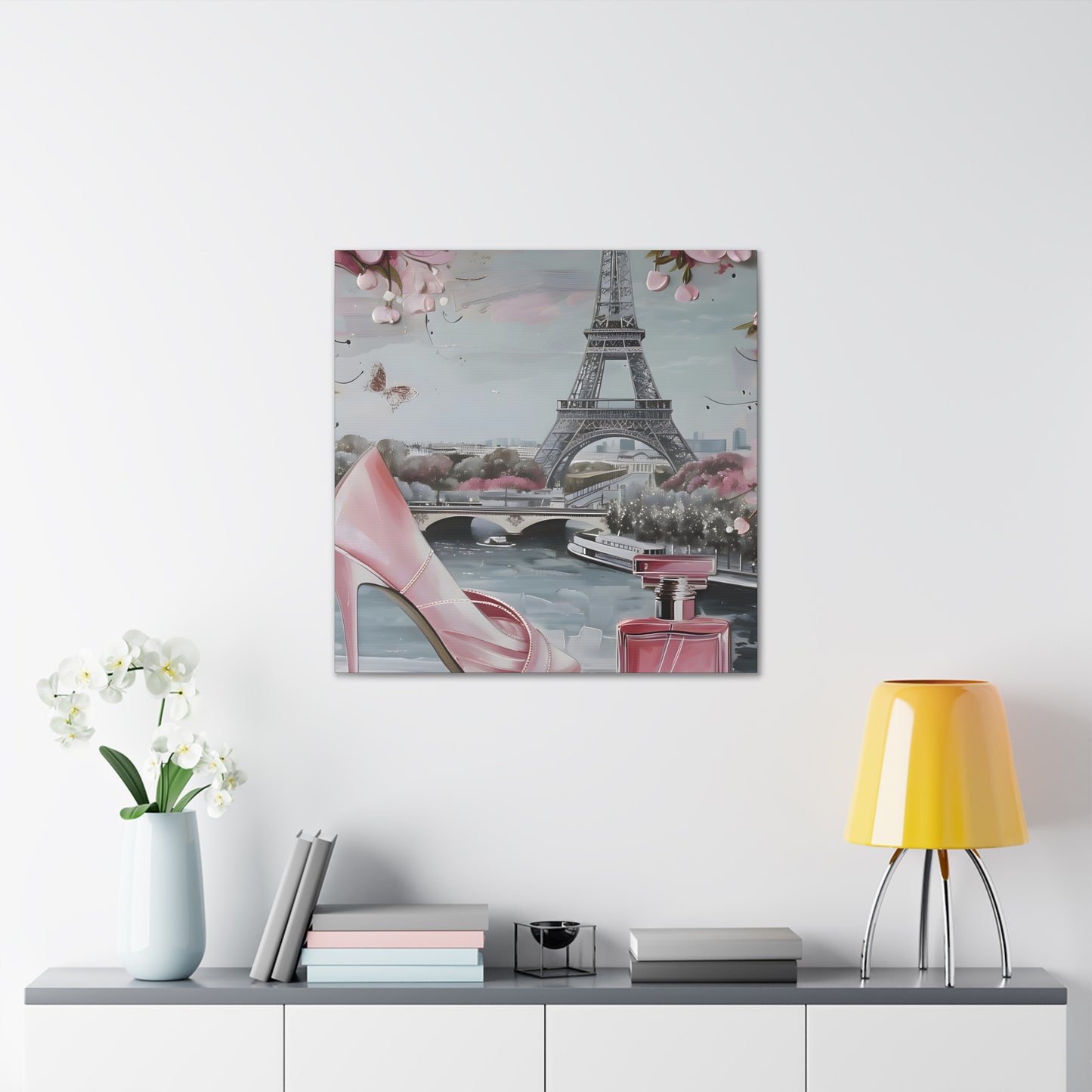 Parisian Chic Canvas Print| Eiffel Tower Wall Art| Pink & Grey Decor