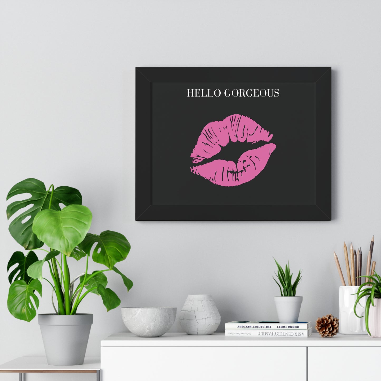 Hello Gorgeous Kiss Wall Art Framed Horizontal Poster
