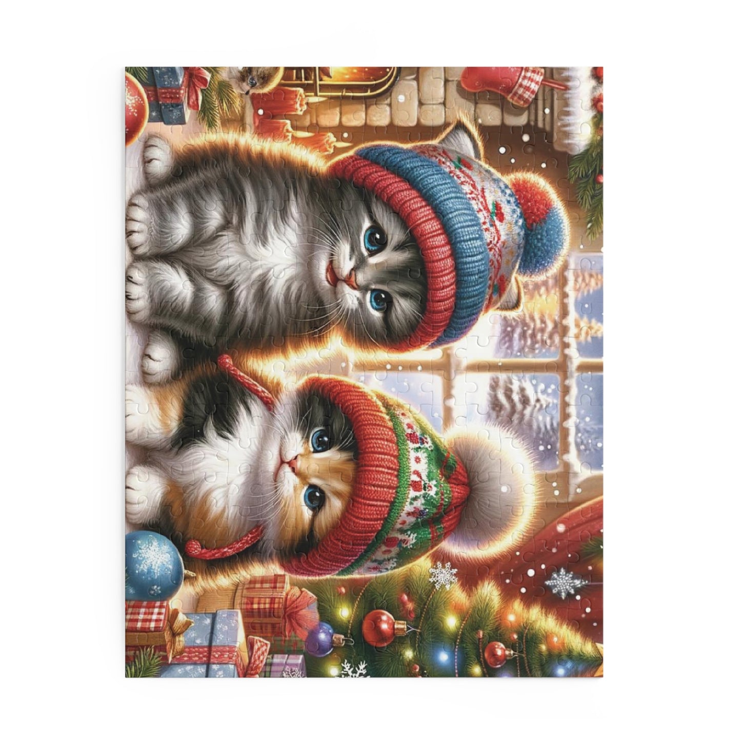 Christmas Kittens Puzzle – Adorable Cats in Knitted Winter Hats with Holiday Decorations | Vibrant and Detailed Festive Art Puzzle (120, 252, 500-Piece)
