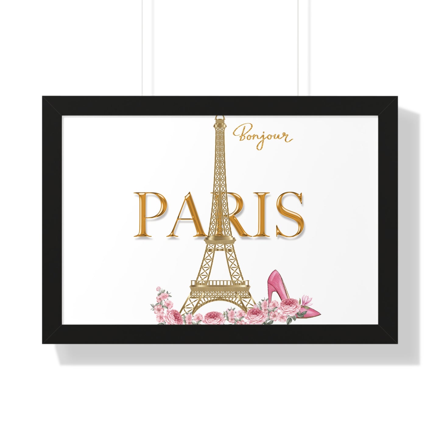 Bonjour Paris Framed Wall Art | Parisian Chic Decor | Eiffel Tower Print Framed Horizontal Poster