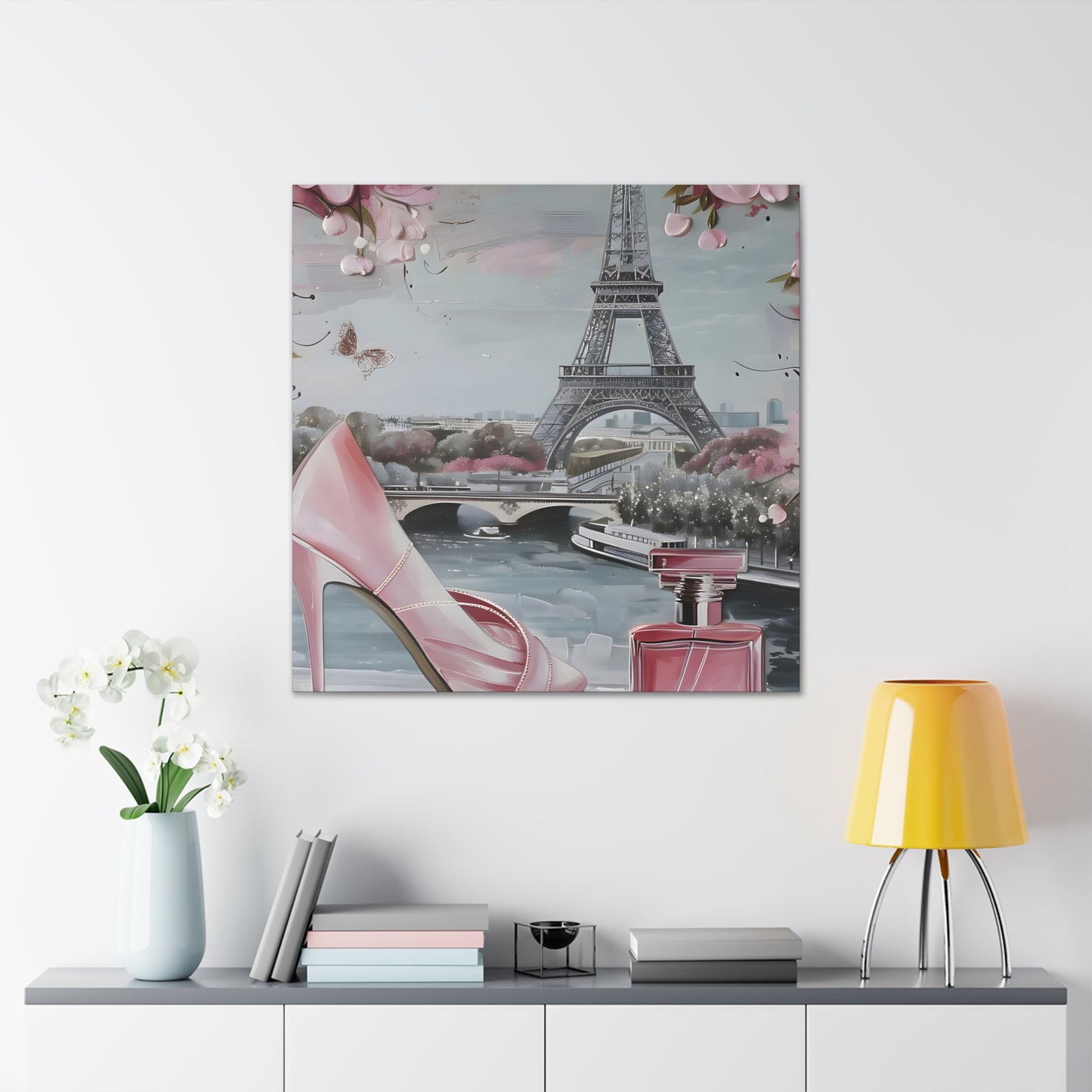 Parisian Chic Canvas Print| Eiffel Tower Wall Art| Pink & Grey Decor
