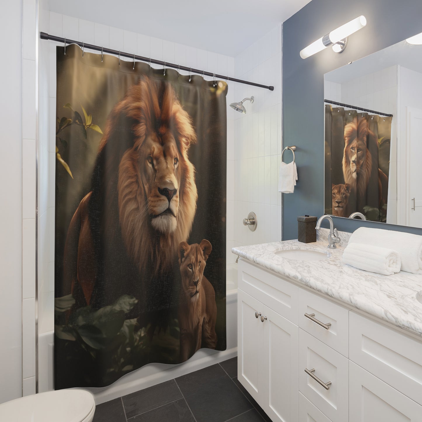 Forest Green Lion Shower Curtain