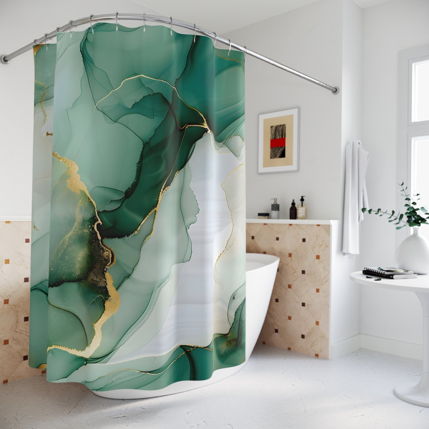 Green Marble Shower Curtain