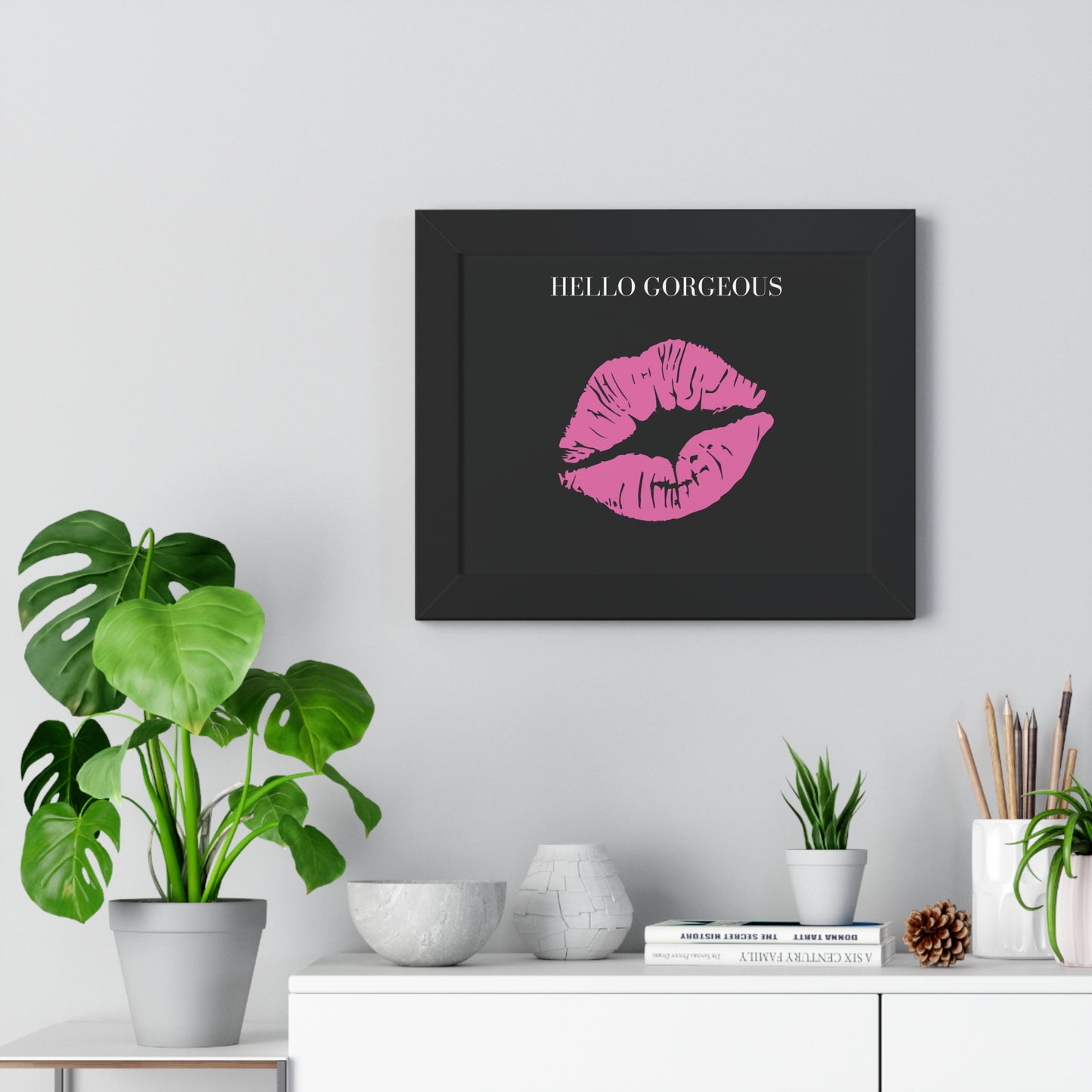 Hello Gorgeous Kiss Wall Art Framed Horizontal Poster
