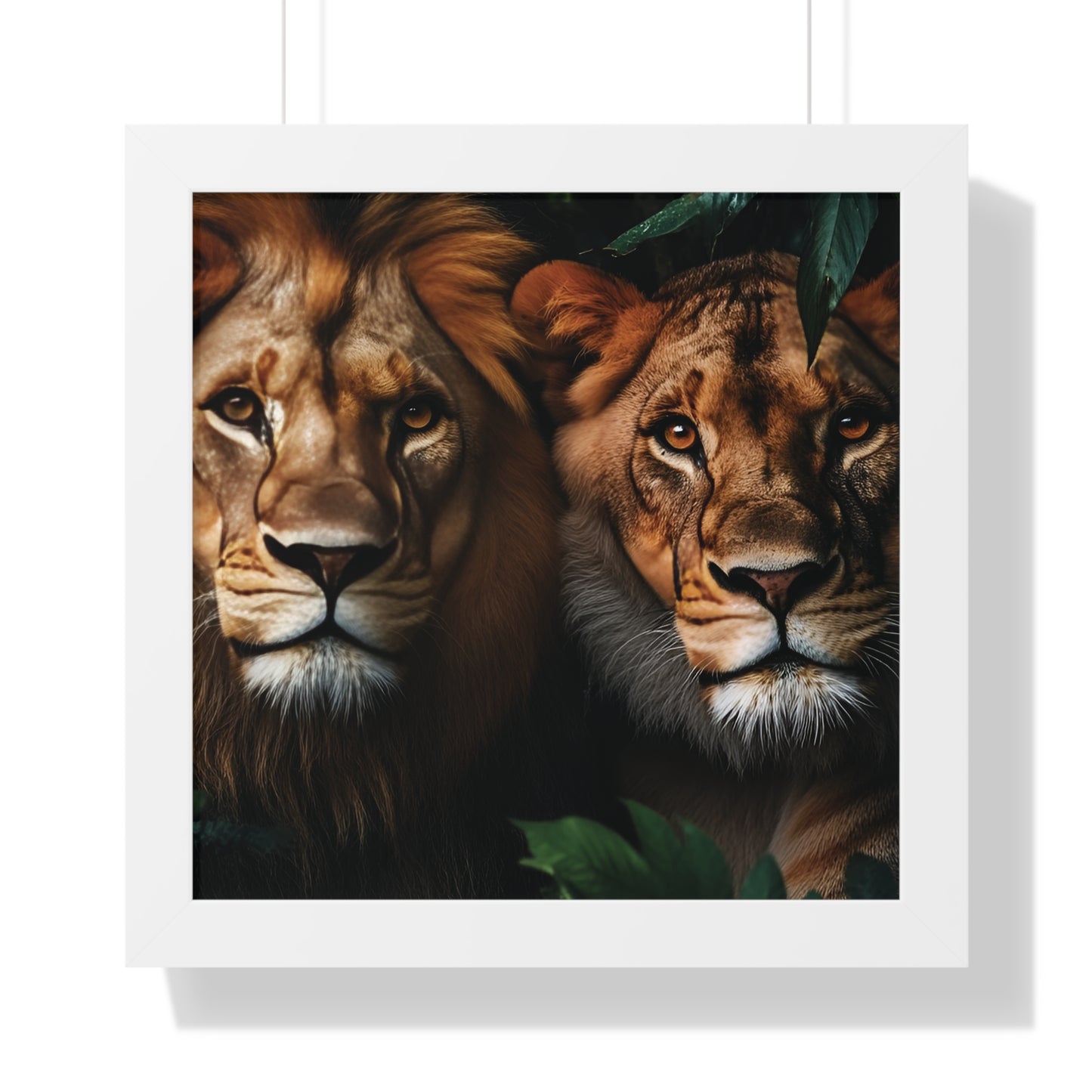 Majestic Lion Couple Portrait: Wildlife Wall Art | Nature Photography | Rain Forest Print Framed Vertical Poster