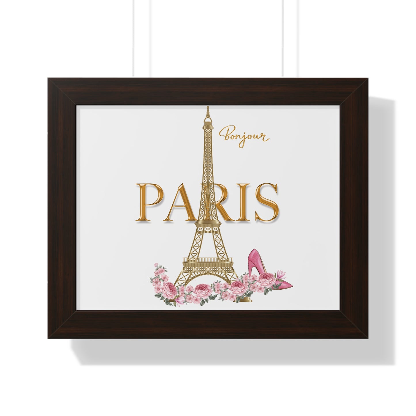 Bonjour Paris Framed Wall Art | Parisian Chic Decor | Eiffel Tower Print Framed Horizontal Poster