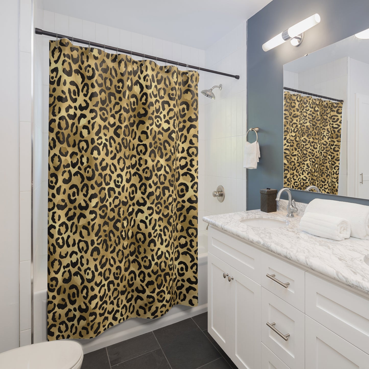 Gold Leopard Print Shower Curtain | Glamorous Bathroom Decor