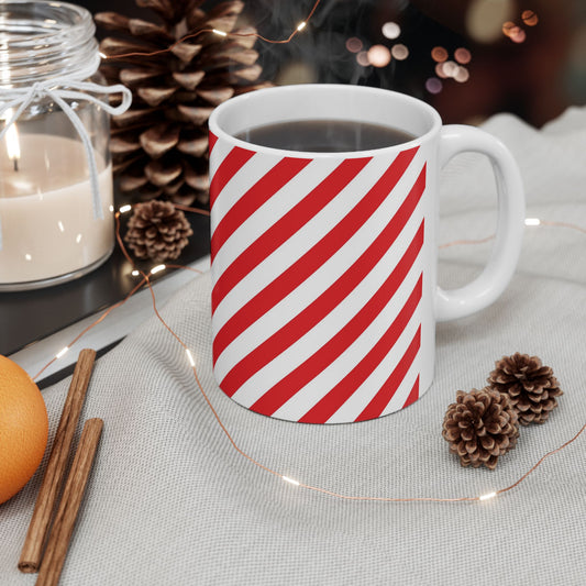 Peppermint Stripe Mug | Festive Coffee Mug | Holiday Gift Idea Ceramic Mug 11oz