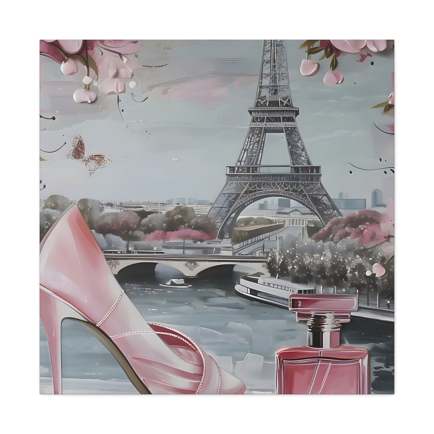 Parisian Chic Canvas Print| Eiffel Tower Wall Art| Pink & Grey Decor