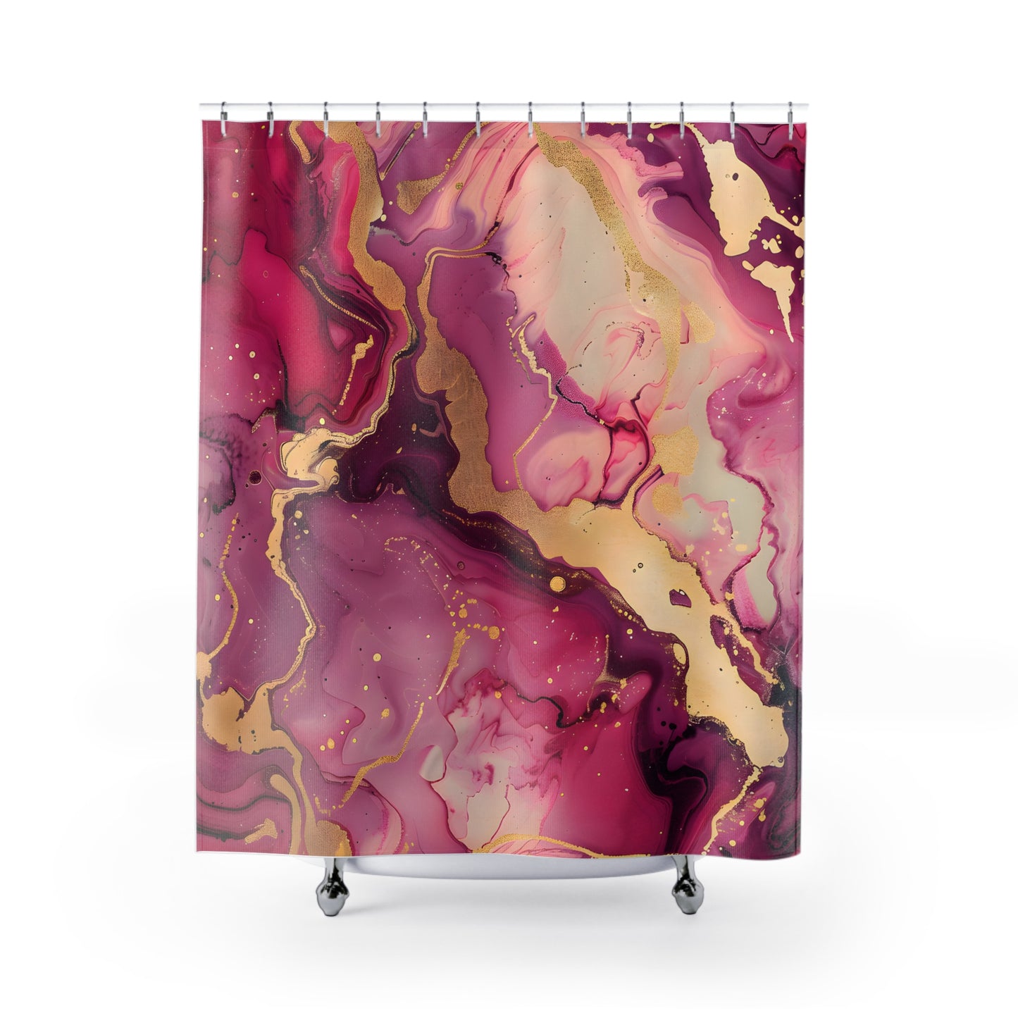 Luxury Marble Shower Curtain - Pink and Gold Abstract Watercolor Bathroom Decor