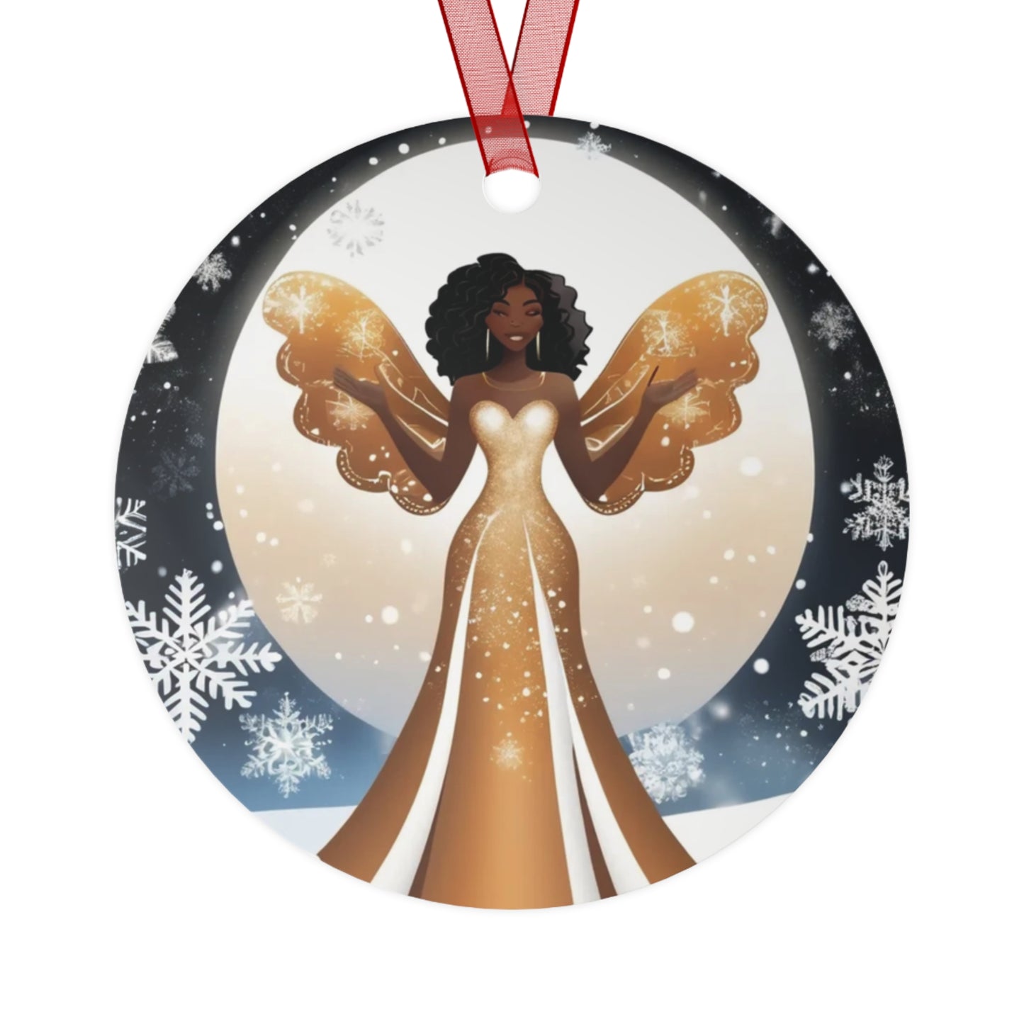 Elegant Angelic Goddess Ornament –  Angel with Snowy Wings for Holiday Décor Metal Ornament