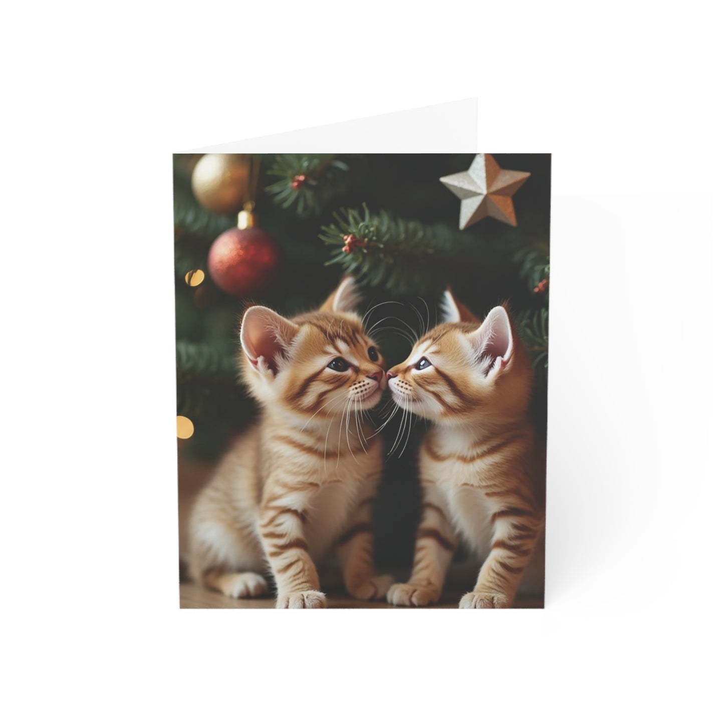 Adorable Christmas Kittens with Christmas Tree Greeting Card – Perfect for Cat Lovers(1, 10, 30, and 50pcs)