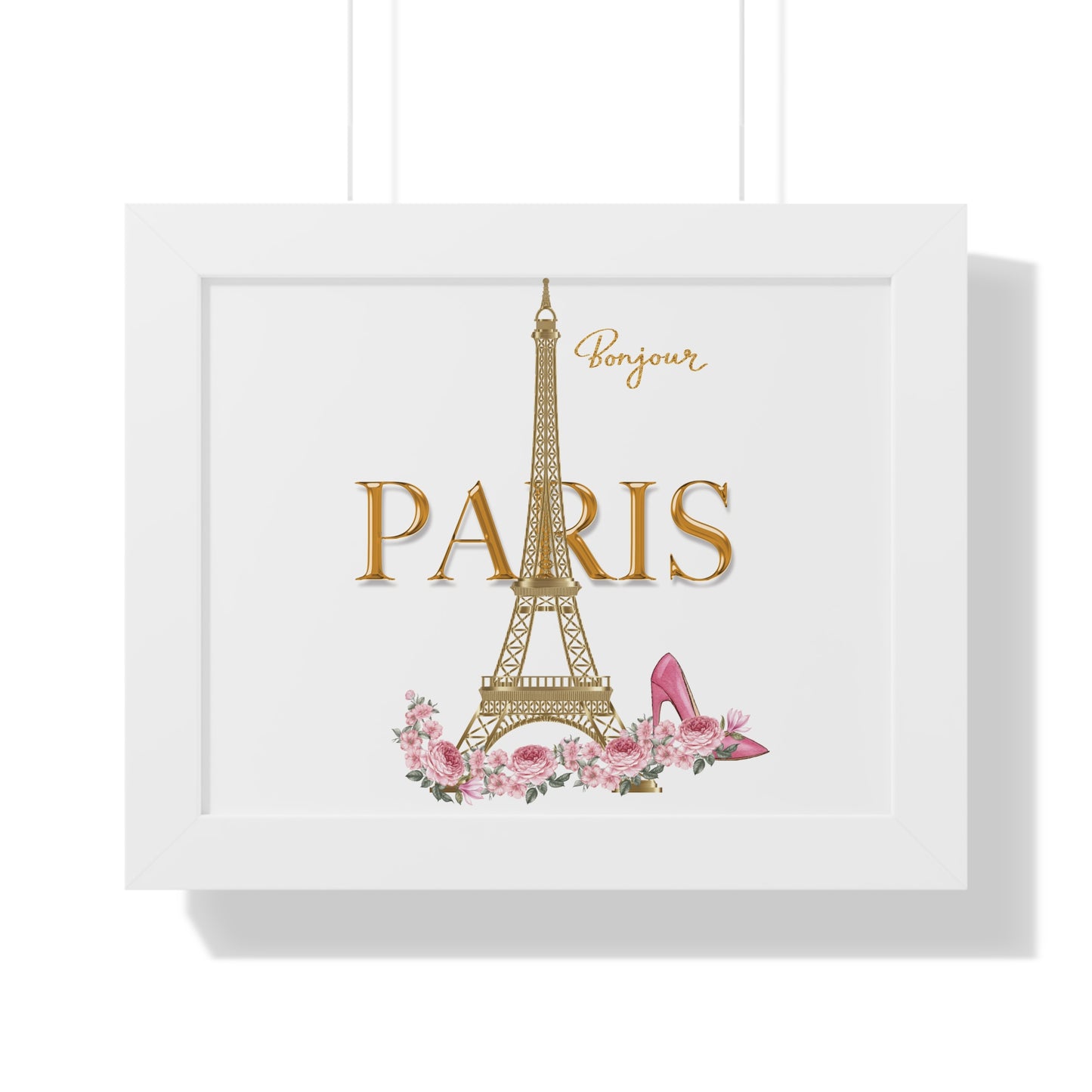 Bonjour Paris Framed Wall Art | Parisian Chic Decor | Eiffel Tower Print Framed Horizontal Poster