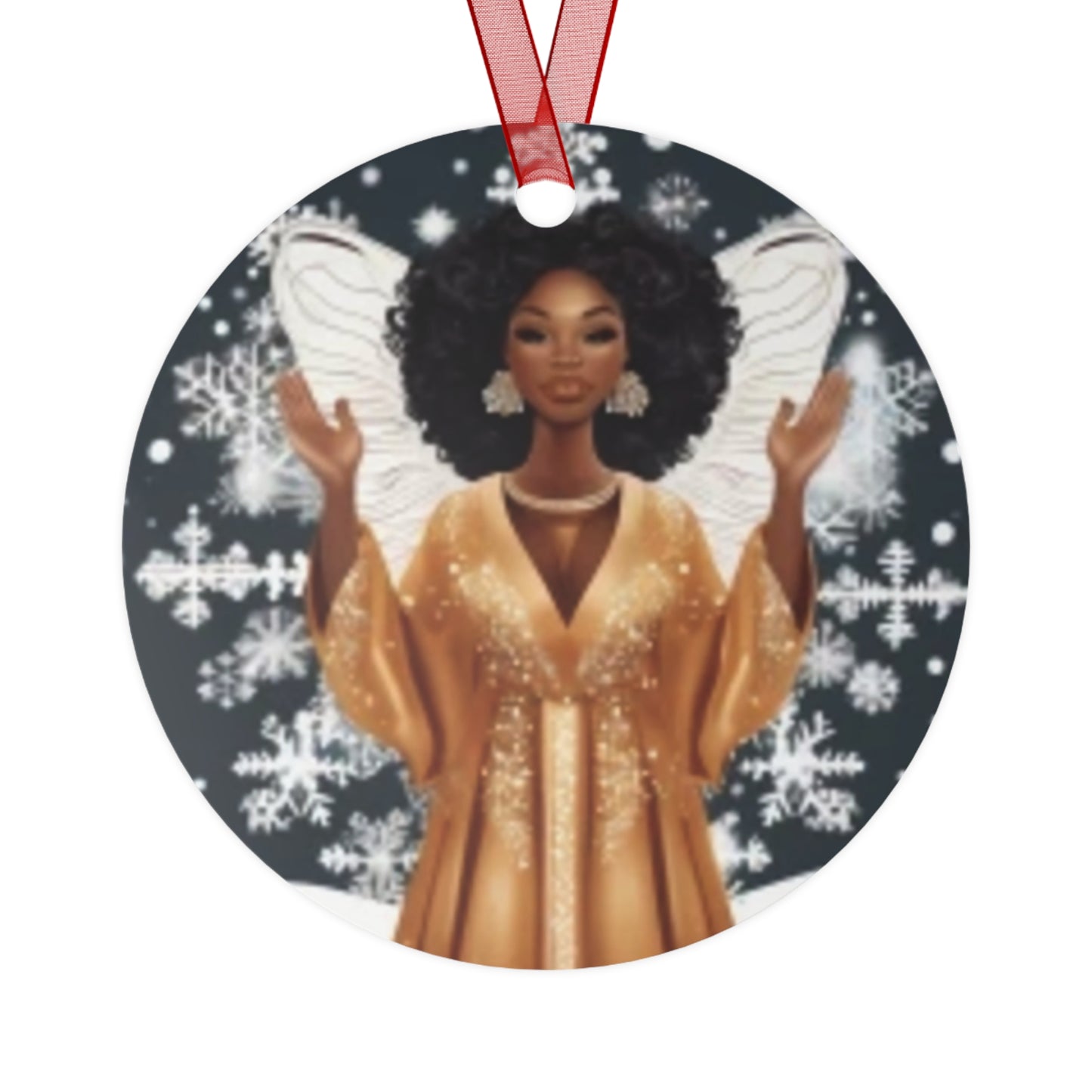 Elegant Christmas Ornament – Angel Wings, and Snowflake Winter Design Metal Ornament