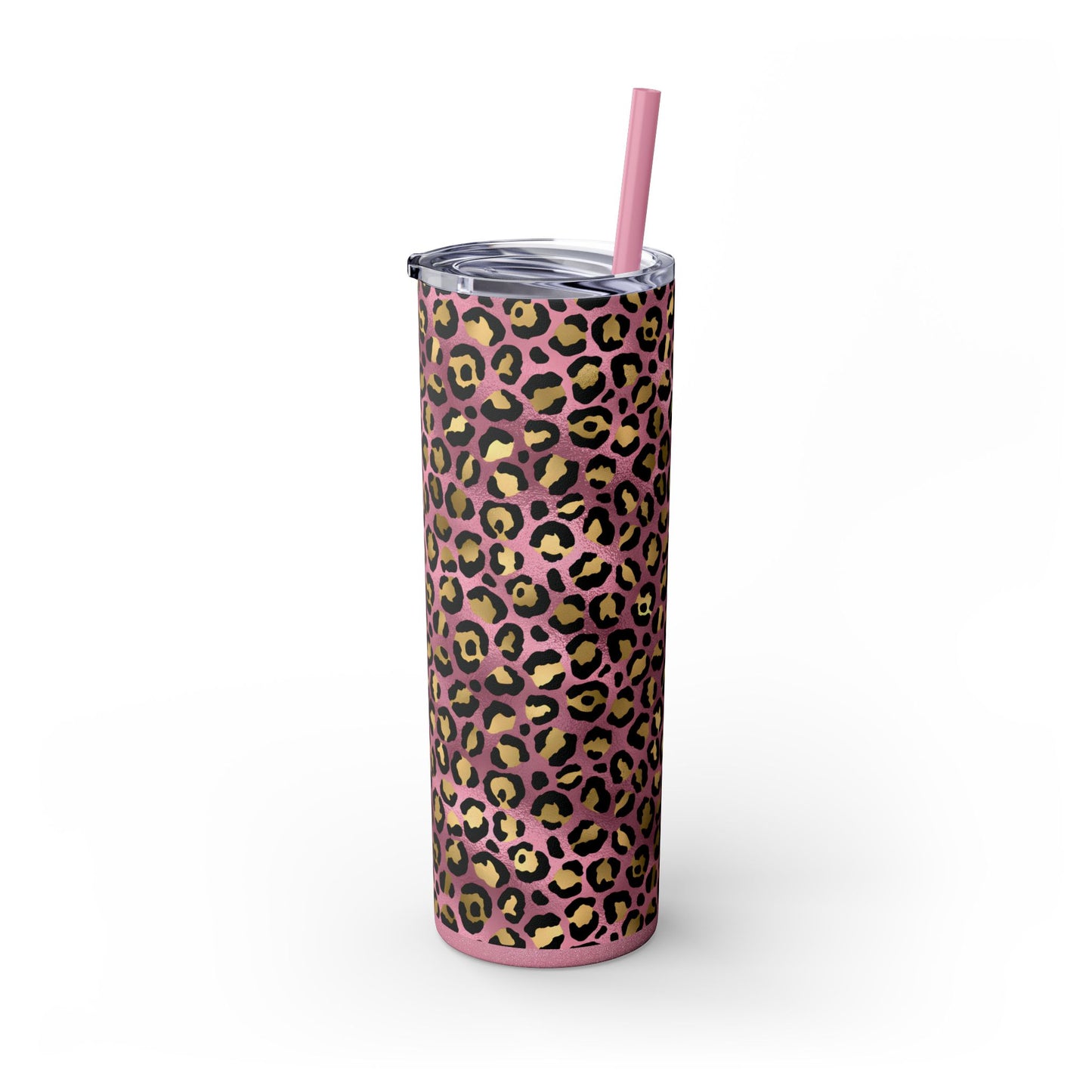 Pink Leopard Skinny Tumbler with Straw, 20oz