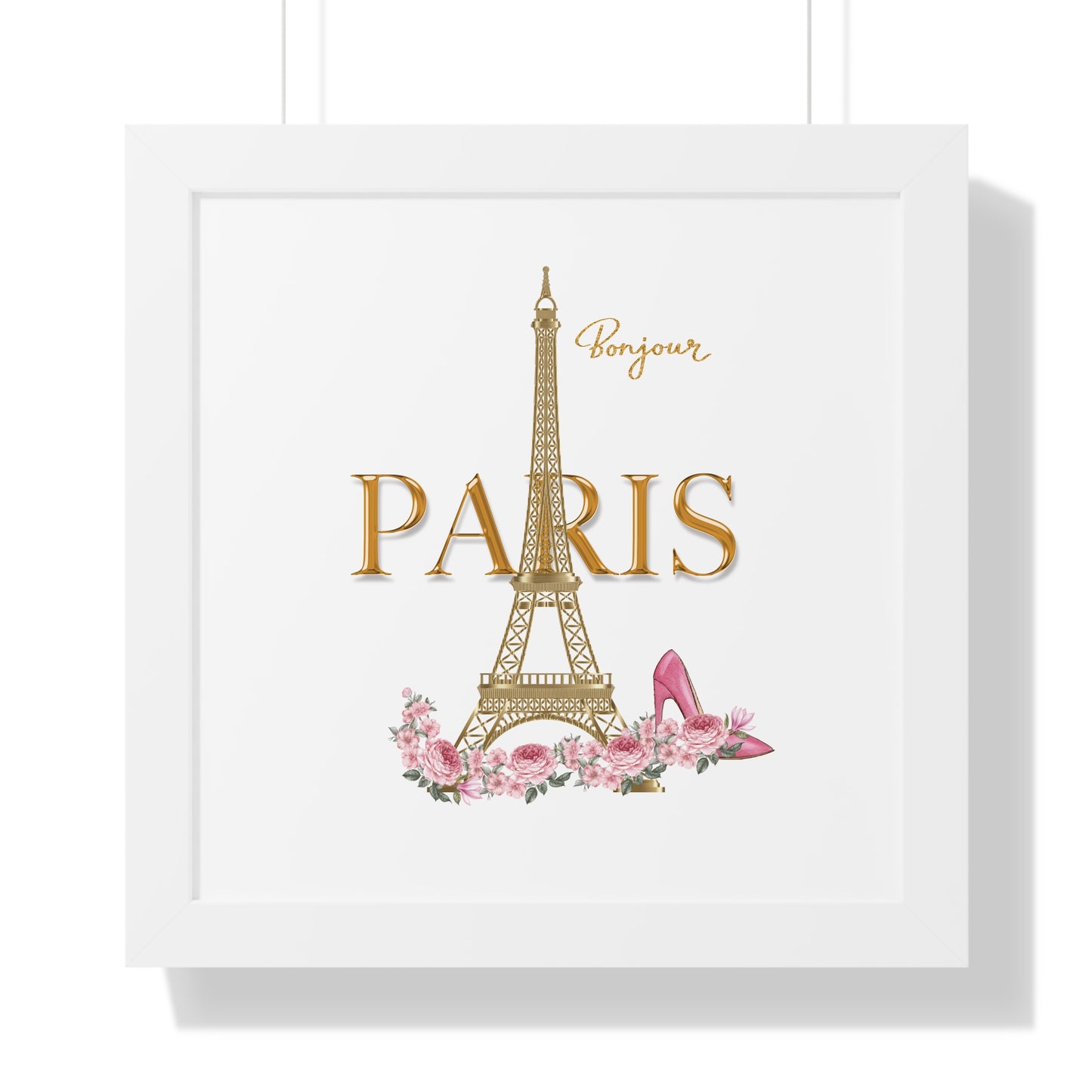 Bonjour Paris Framed Wall Art | Parisian Chic Decor | Eiffel Tower Print Framed Horizontal Poster