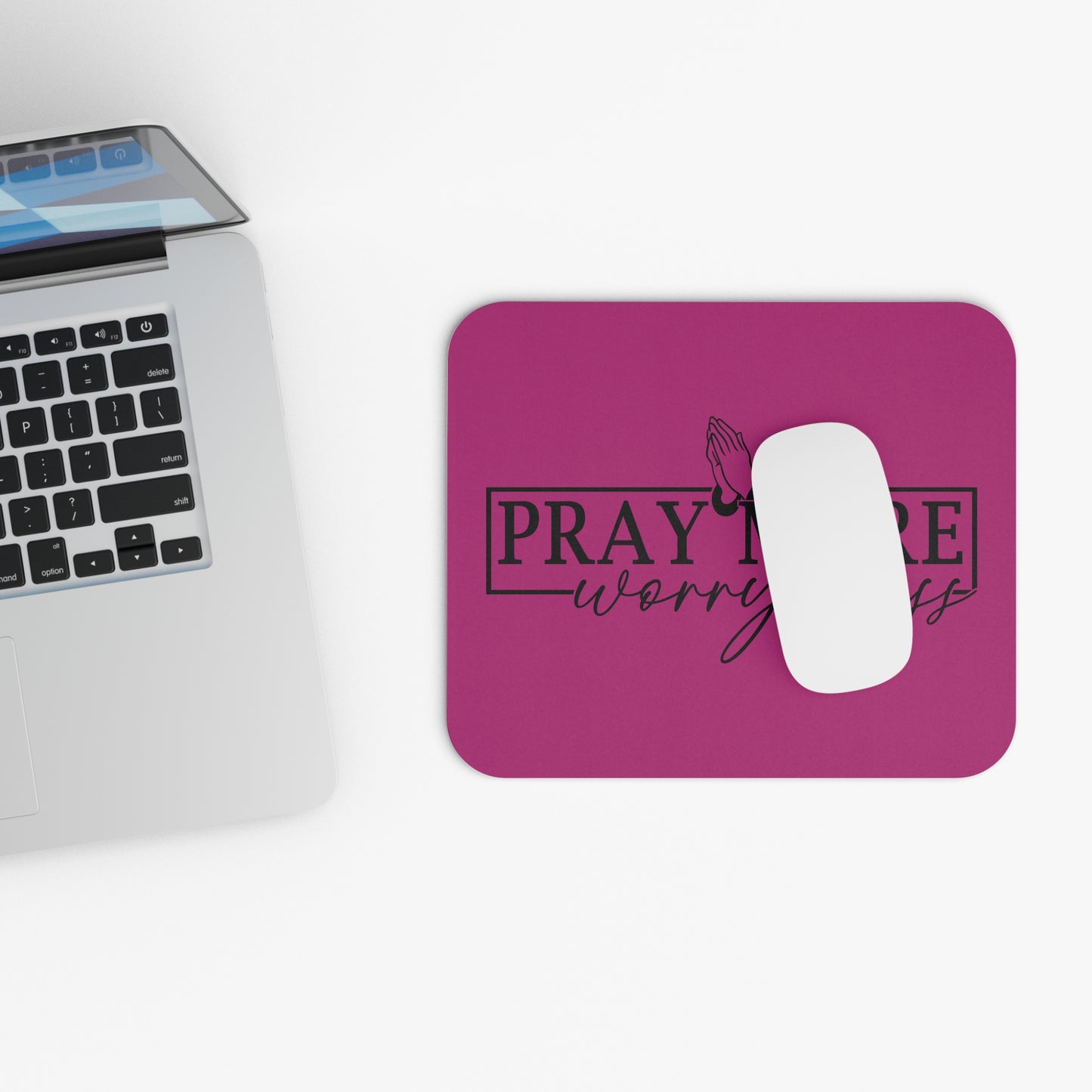 Pray More Worry Less Mouse Pad (Rectangle)- Pink
