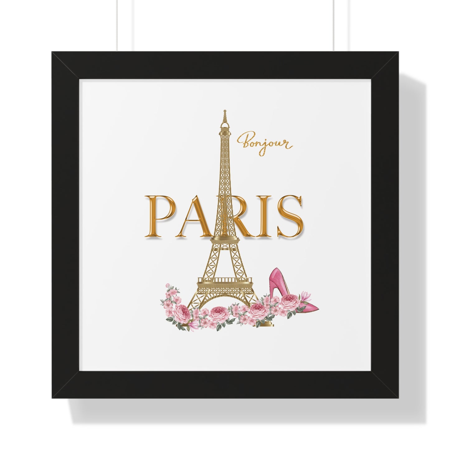 Bonjour Paris Framed Wall Art | Parisian Chic Decor | Eiffel Tower Print Framed Horizontal Poster