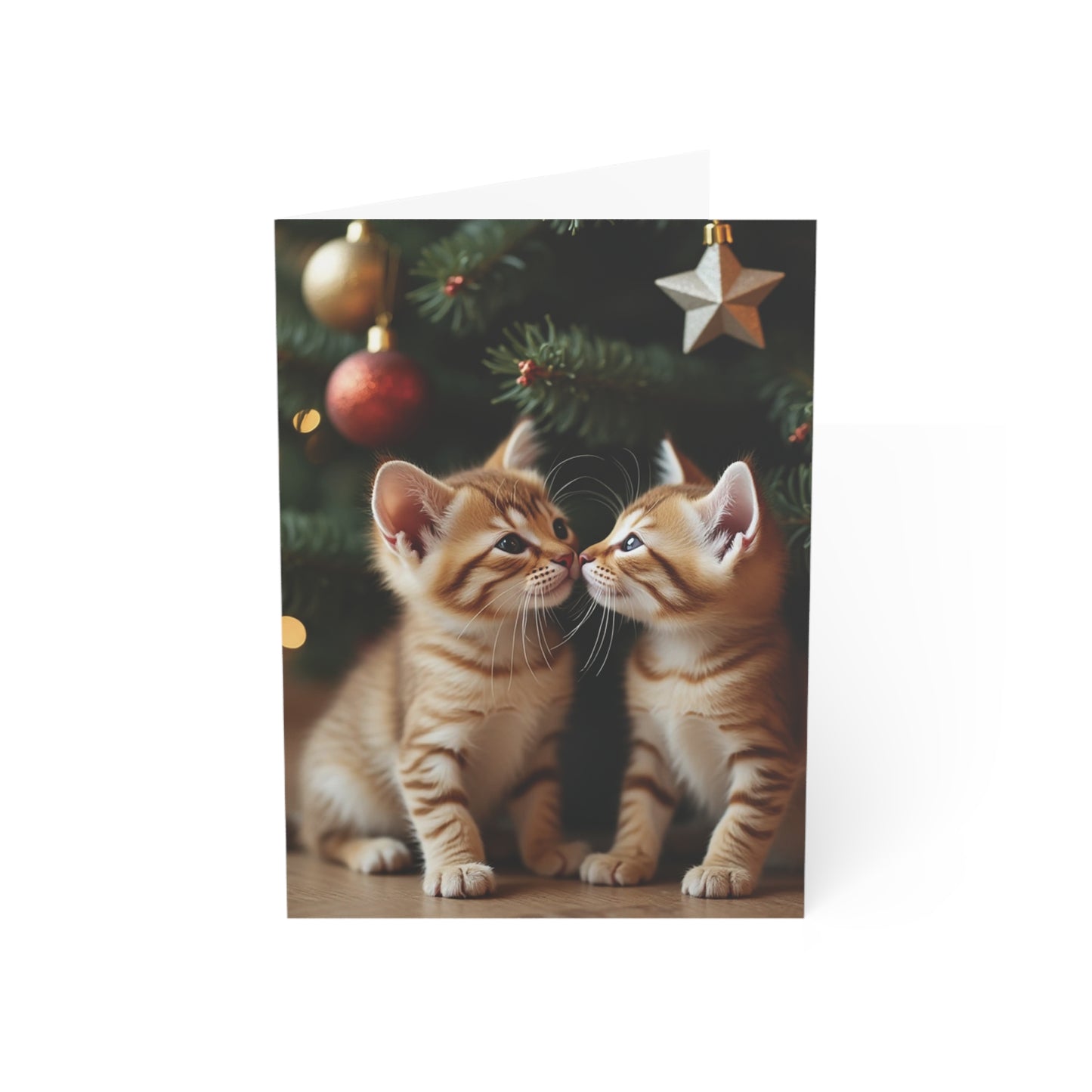 Adorable Christmas Kittens with Christmas Tree Greeting Card – Perfect for Cat Lovers(1, 10, 30, and 50pcs)