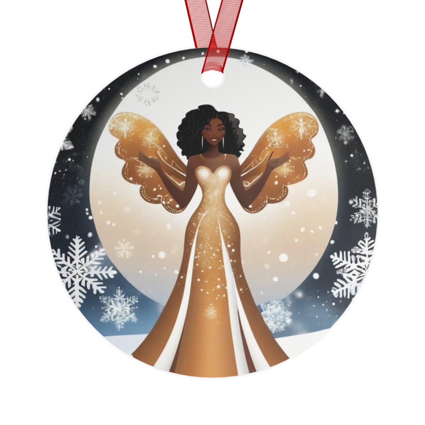 Elegant Angelic Goddess Ornament –  Angel with Snowy Wings for Holiday Décor Metal Ornament