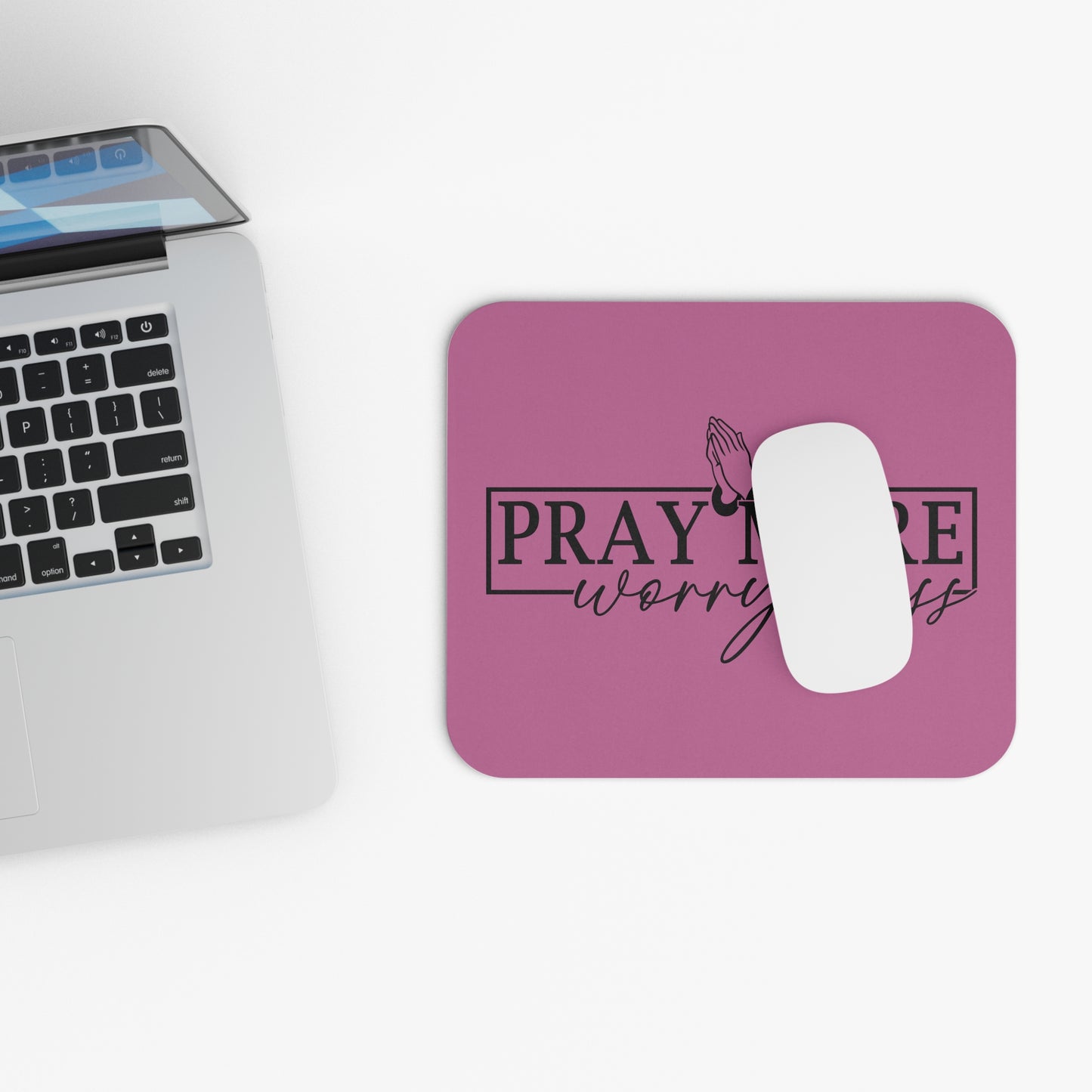 Pray More Worry Less Mouse Pad (Rectangle)- Light Pink