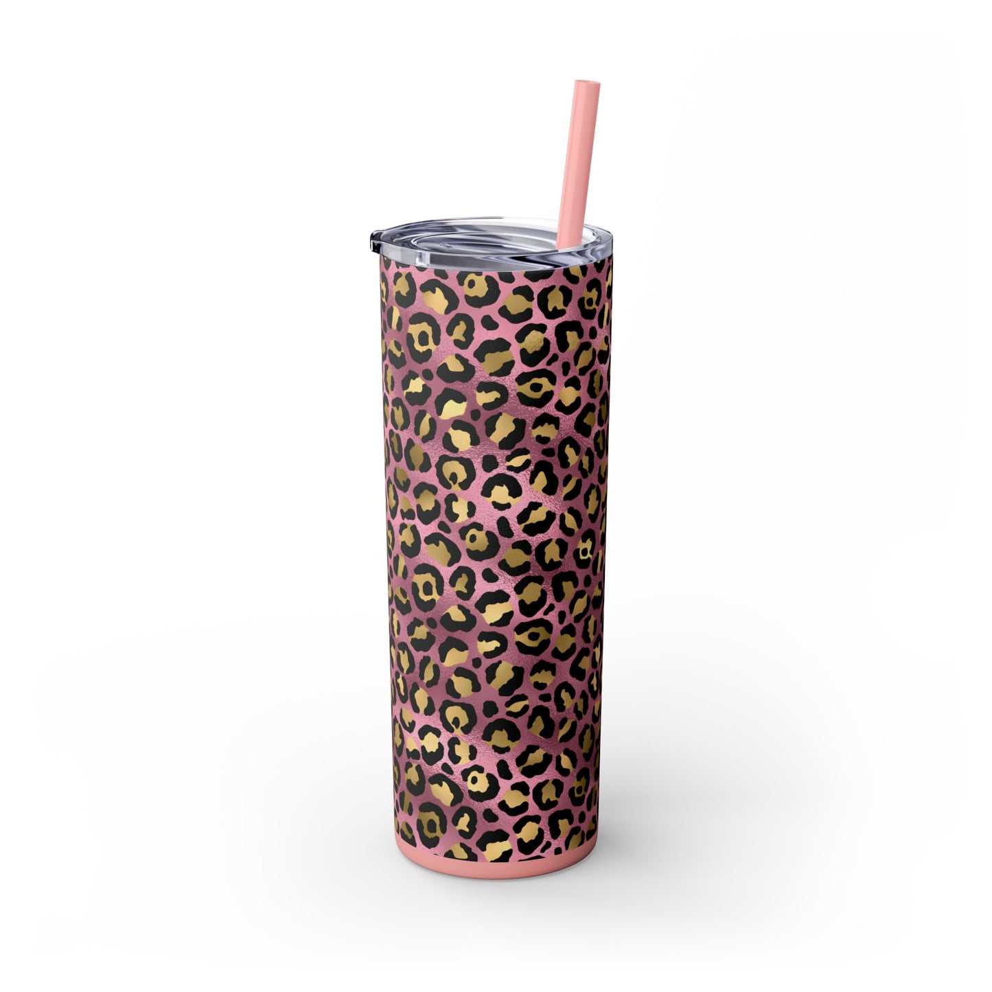 Pink Leopard Skinny Tumbler with Straw, 20oz