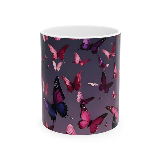 Pink & Purple Butterflies Ceramic Mug, (11oz, 15oz)