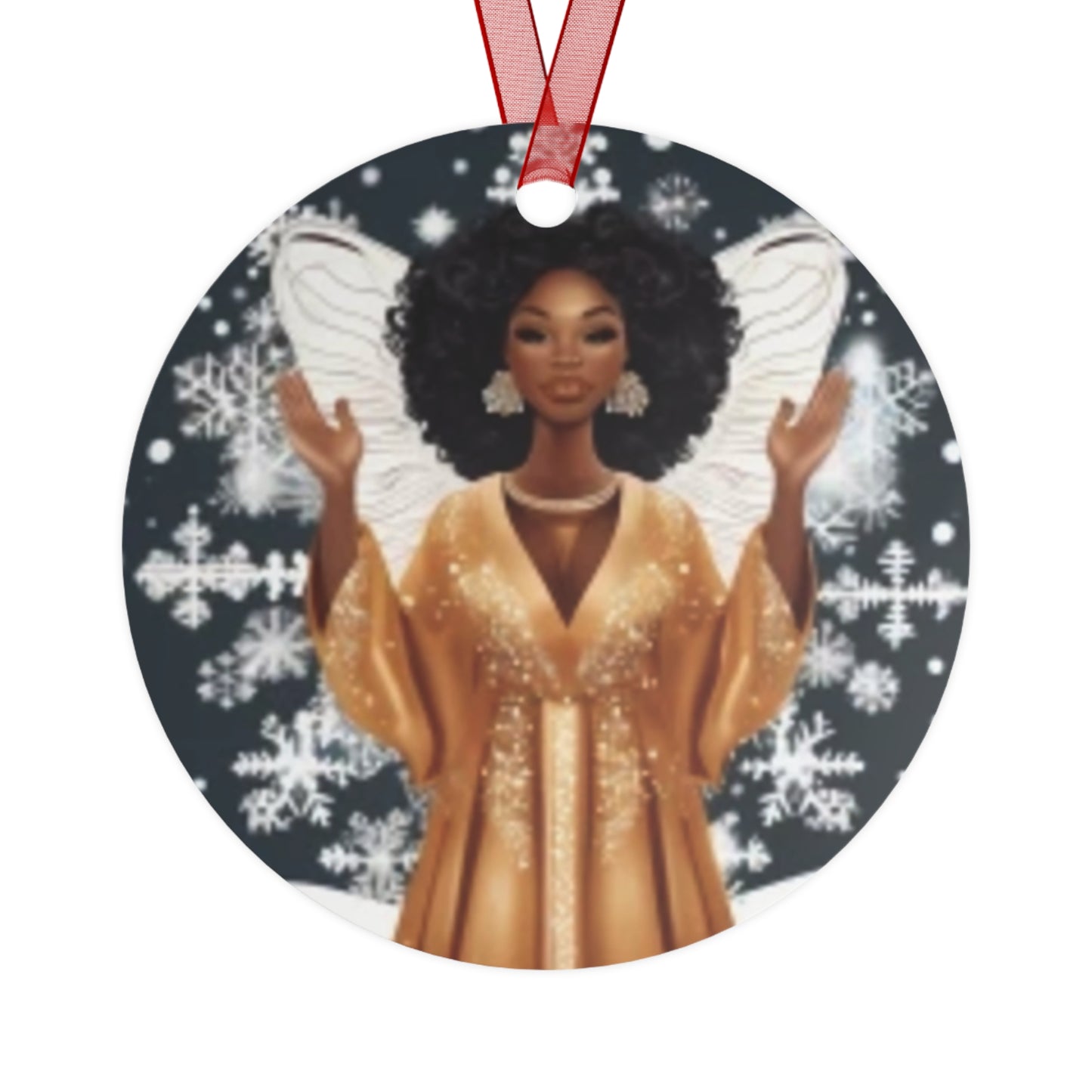 Elegant Christmas Ornament – Angel Wings, and Snowflake Winter Design Metal Ornament