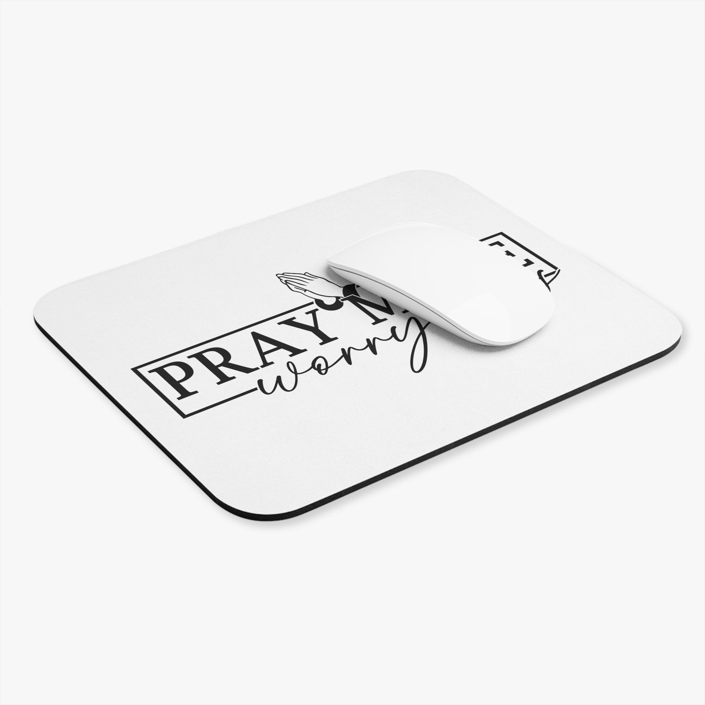 Pray More Worry Less Mouse Pad (Rectangle)- White