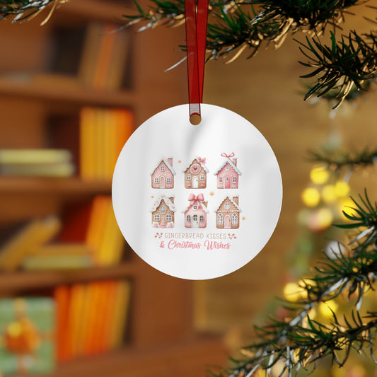 Gingerbread Kisses Christmas Ornament - Cute Holiday Decor Metal Ornaments