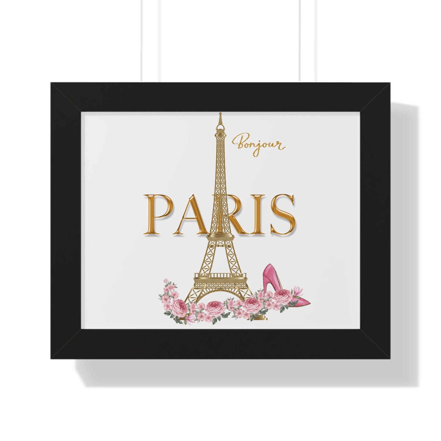 Bonjour Paris Framed Wall Art | Parisian Chic Decor | Eiffel Tower Print Framed Horizontal Poster
