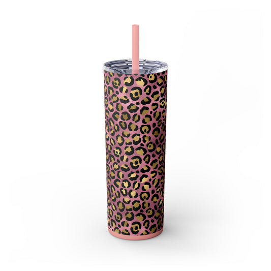 Pink Leopard Skinny Tumbler with Straw, 20oz